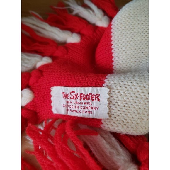 Vintage 60s/70s The Six Footer Red and Cream Scarf - Picture 3 of 3